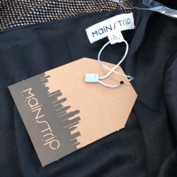 Main Strip Womens Dress Sz L Gold Metallic Asymmetrical Black Sparkle Dance - Picture 4 of 8